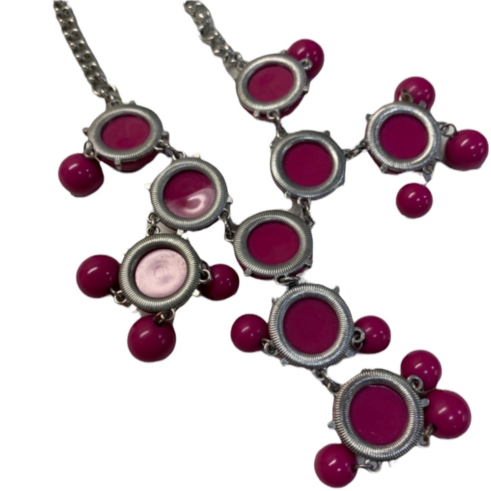 Bold Statement Bauble Necklace Raspberry Pink W/S… - image 4